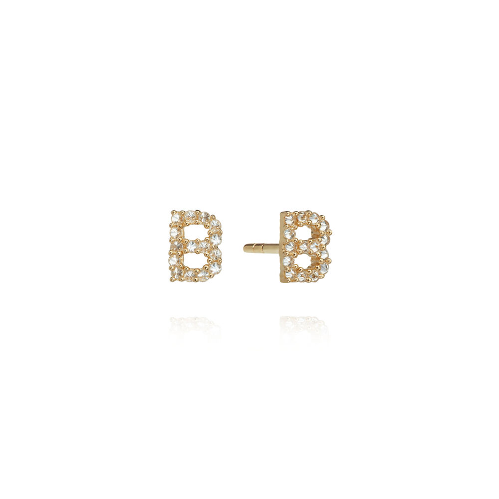 A pair of 18ct Gold Diamond Initial B Stud Earrings | Annoushka jewelley